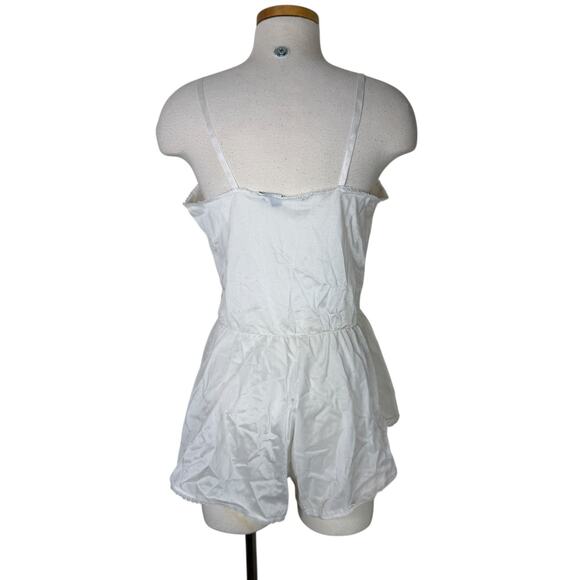 Vintage 80s White Lace Satin Romper Teddy Bridal Lingerie Sleepwear Small - Picture 2 of 9